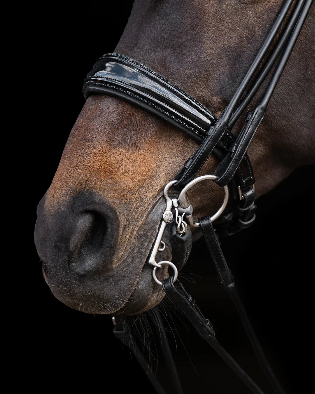 Double Bridle Rolled-Stitched – Patent Black Crystal | No. 150