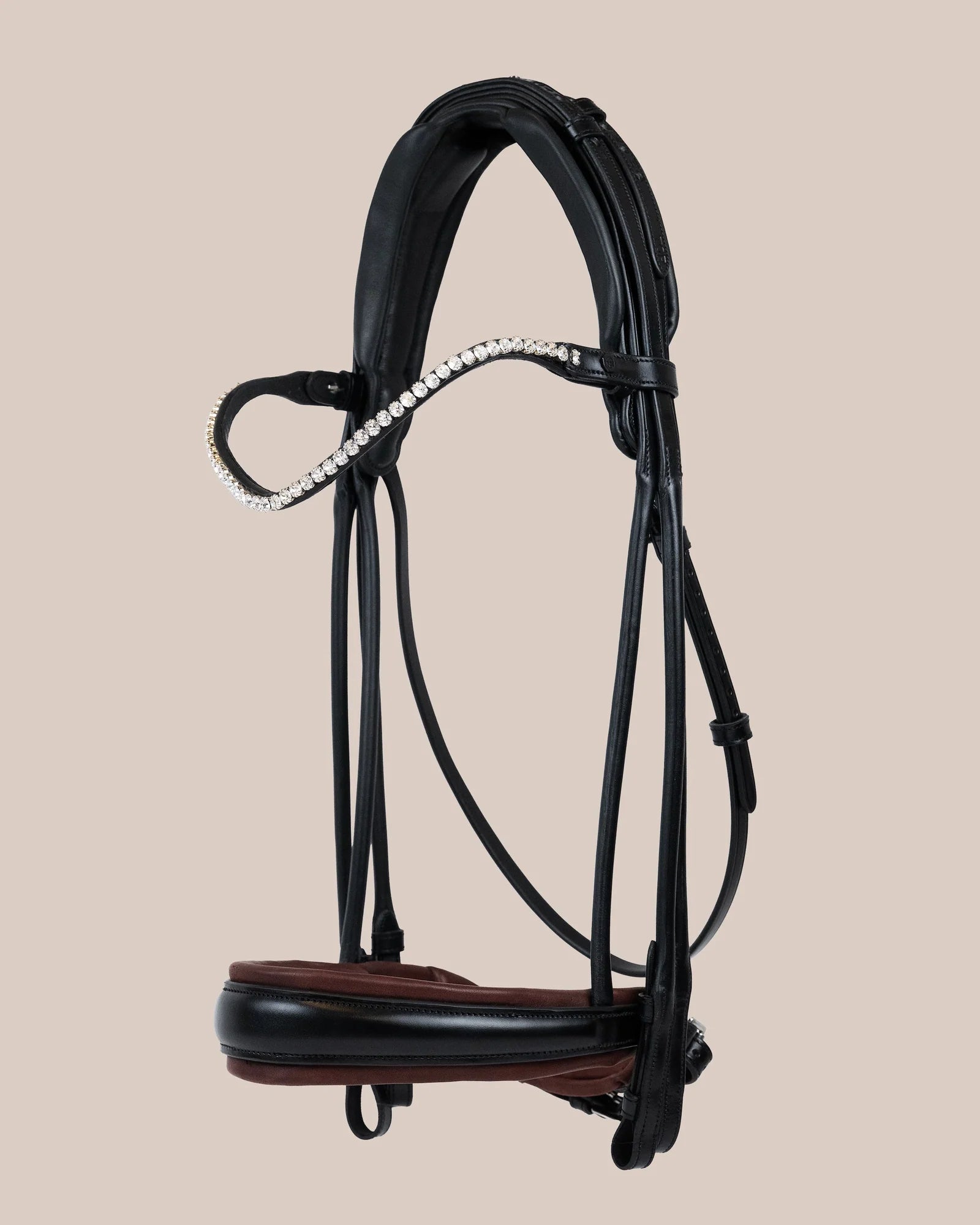 Double Bridle Rolled-Stitched - Matte Black - Brown Padding | No. 158