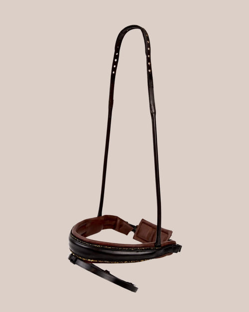 Round-Stitched Dressage Noseband – Matte with Crystals (Brown) | No. 100