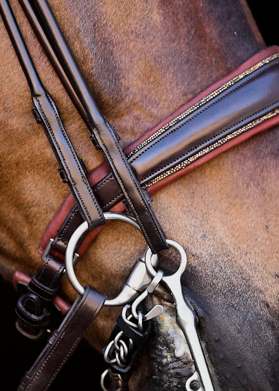 Double Bridle Rolled-Stitched – Matte Brown Crystal | No. 156