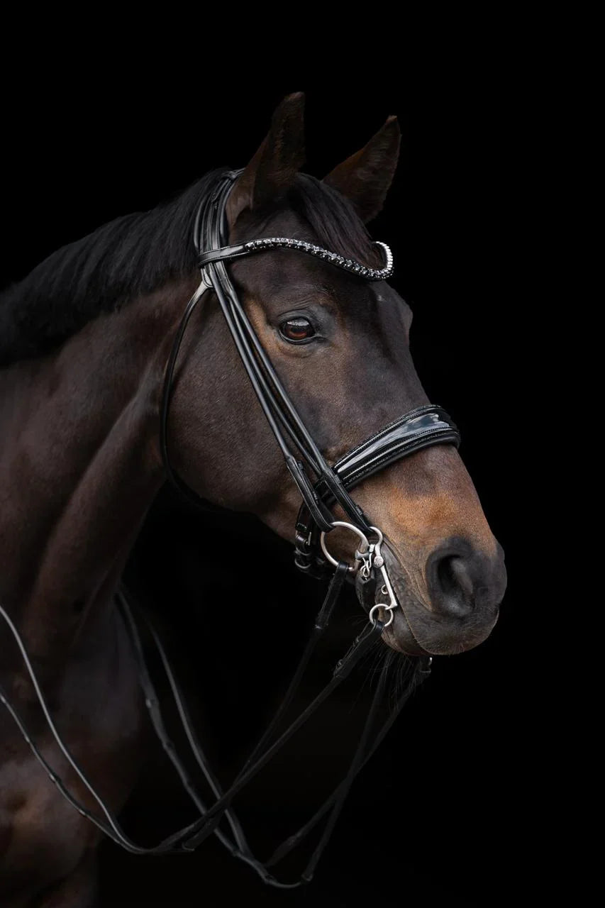 Double Bridle Rolled-Stitched – Patent Black Crystal | No. 150