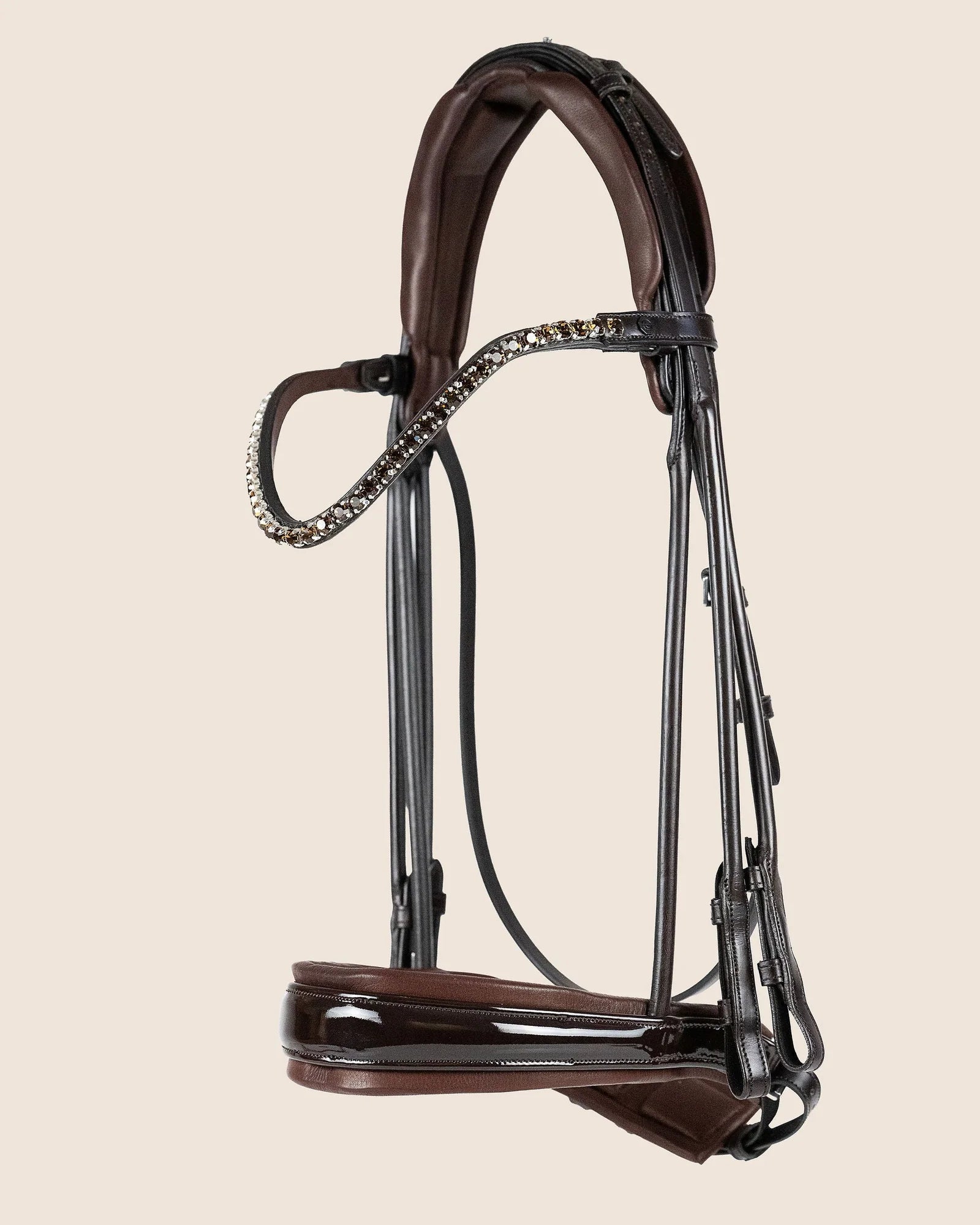 Double Bridle Rolled-Stitched – Patent Brown | No. 154