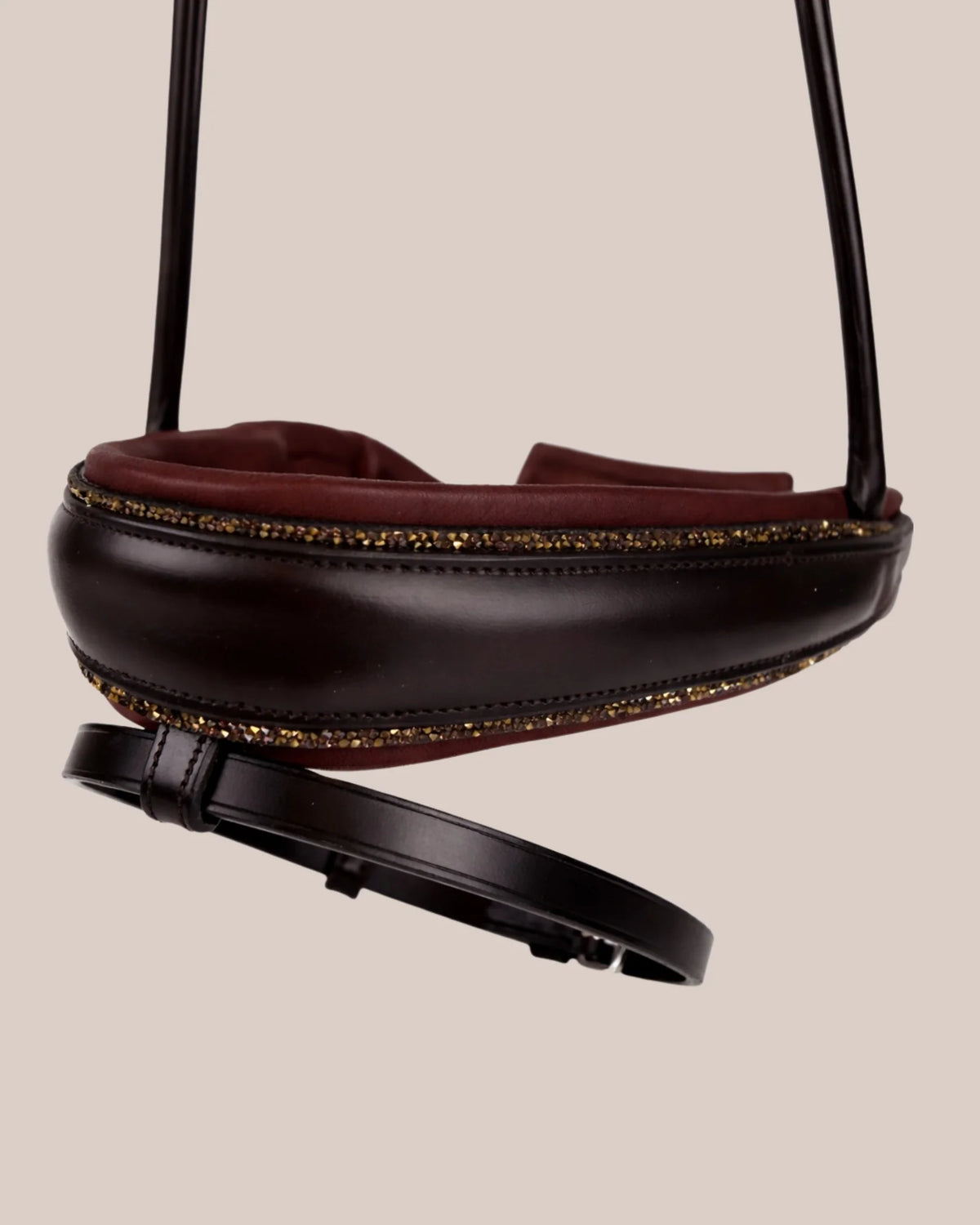Round-Stitched Dressage Noseband – Matte with Crystals (Brown) | No. 100