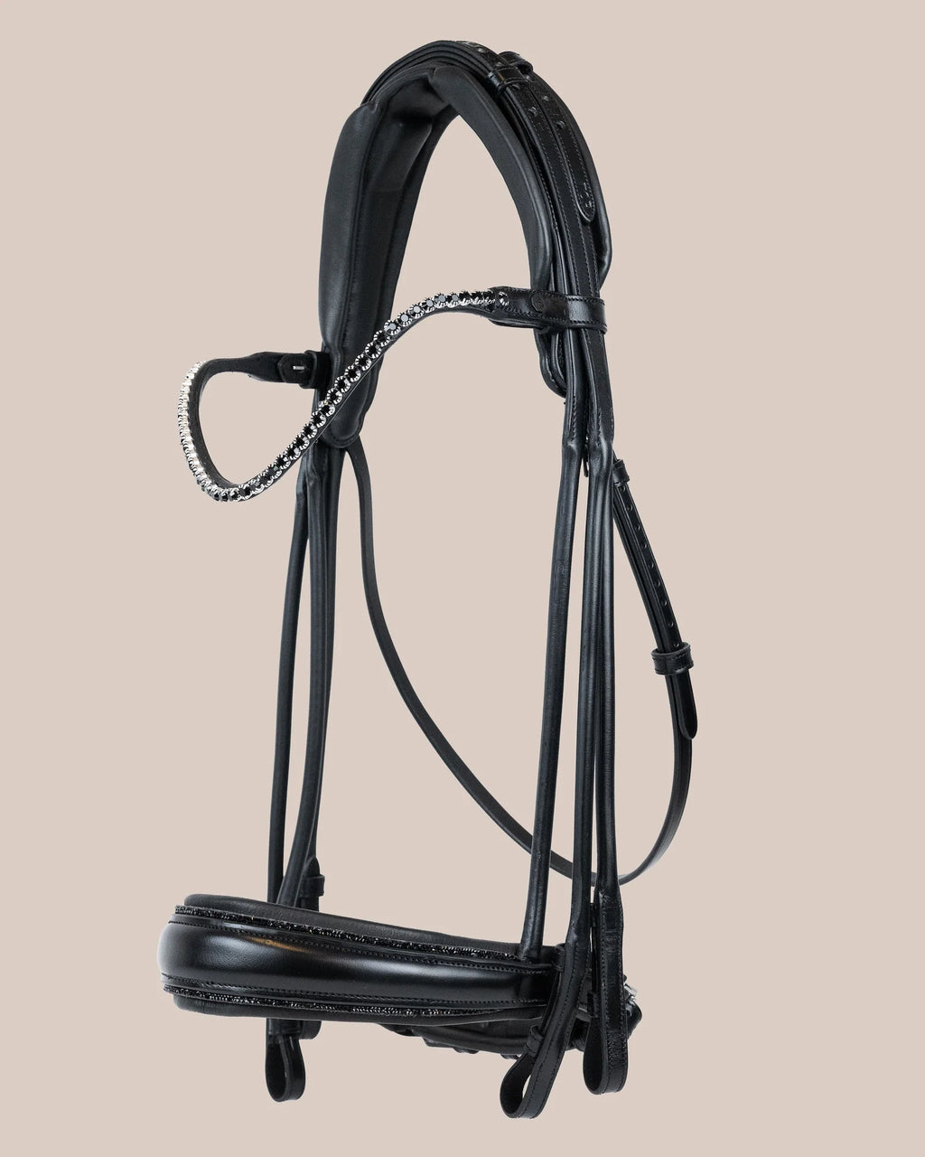 Double Bridle Rolled-Stitched – Matte Black Crystal | No. 155
