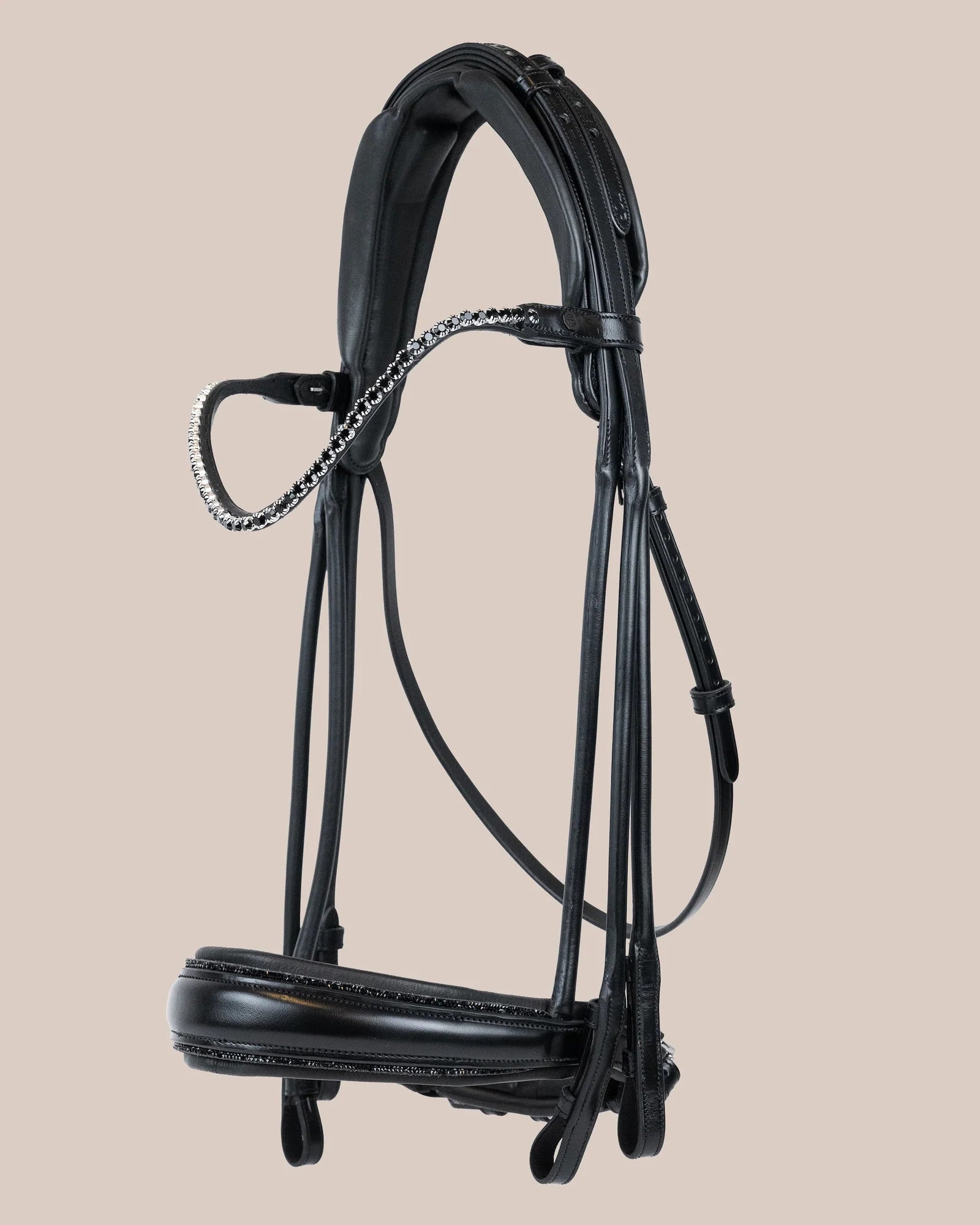 Double Bridle Rolled-Stitched – Matte Black Crystal | No. 155