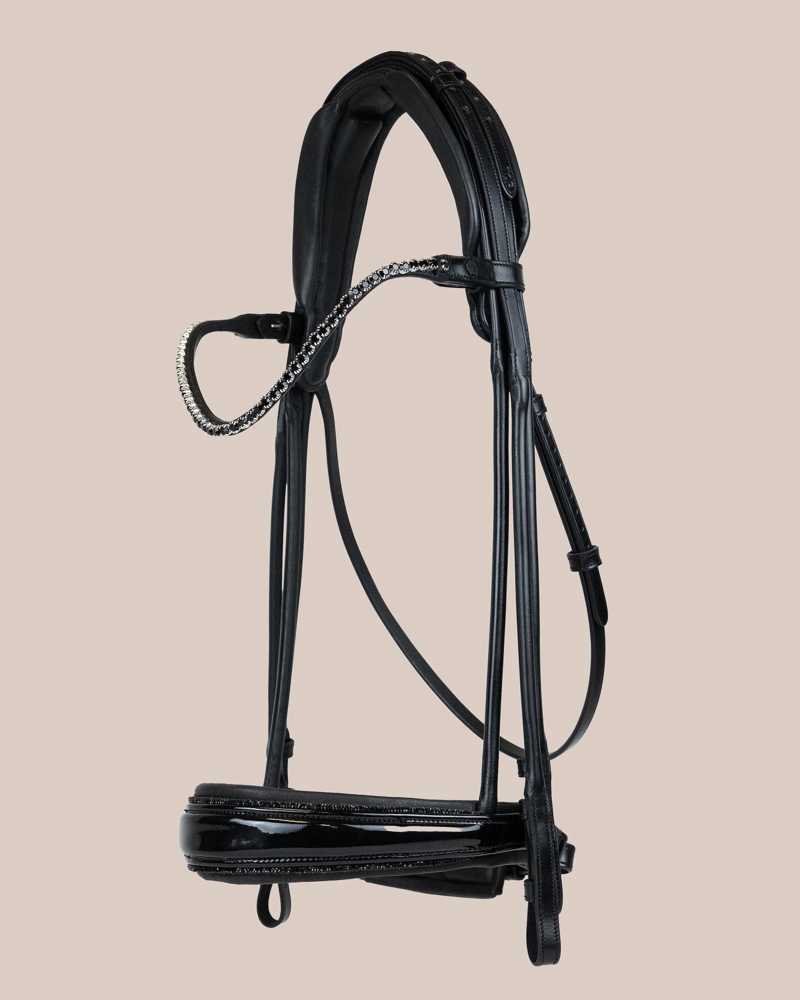 Double Bridle Rolled-Stitched – Patent Black Crystal | No. 150