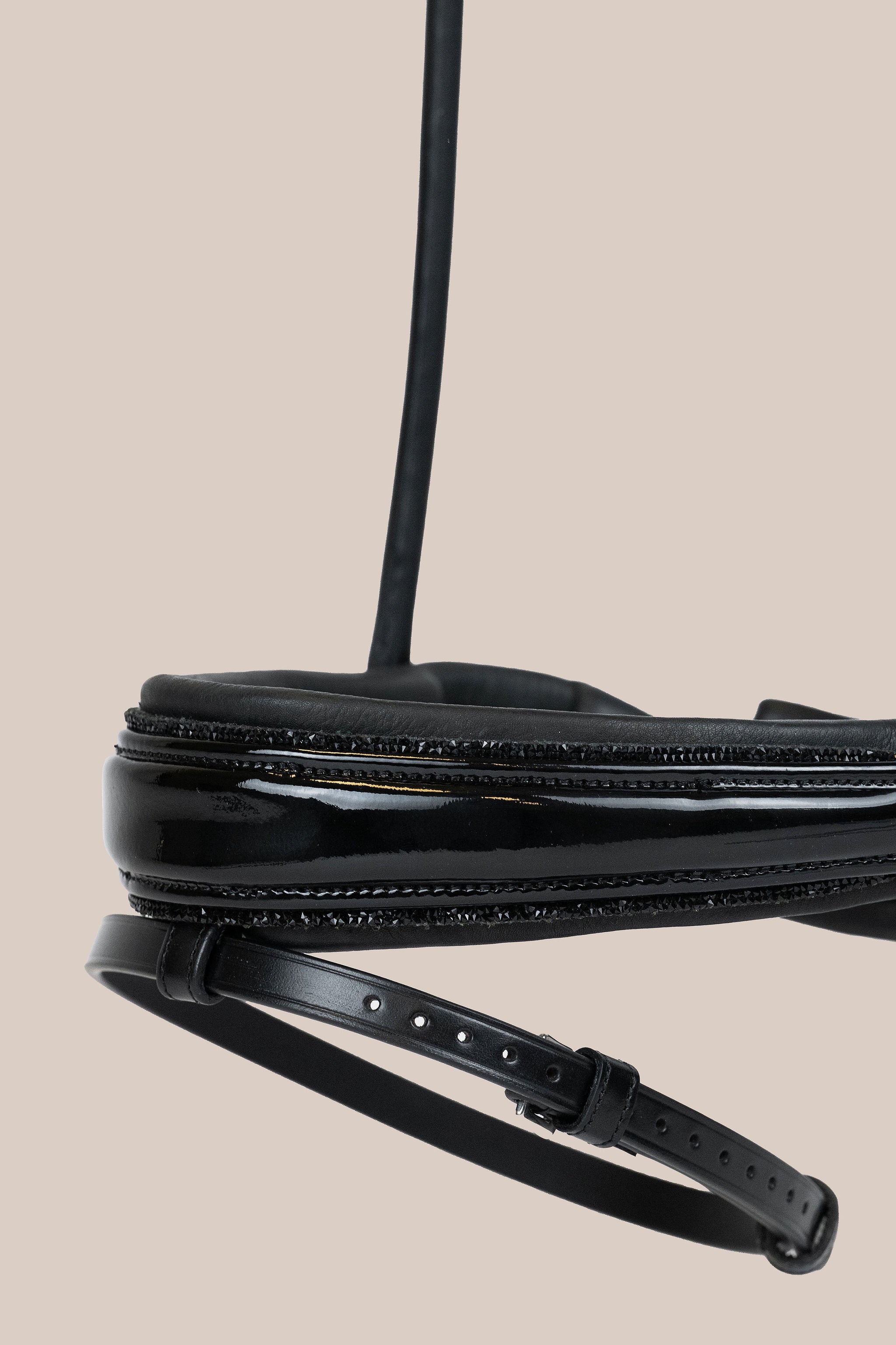 Patent Leather Noseband with Crystal Piping (Black) | No. 100