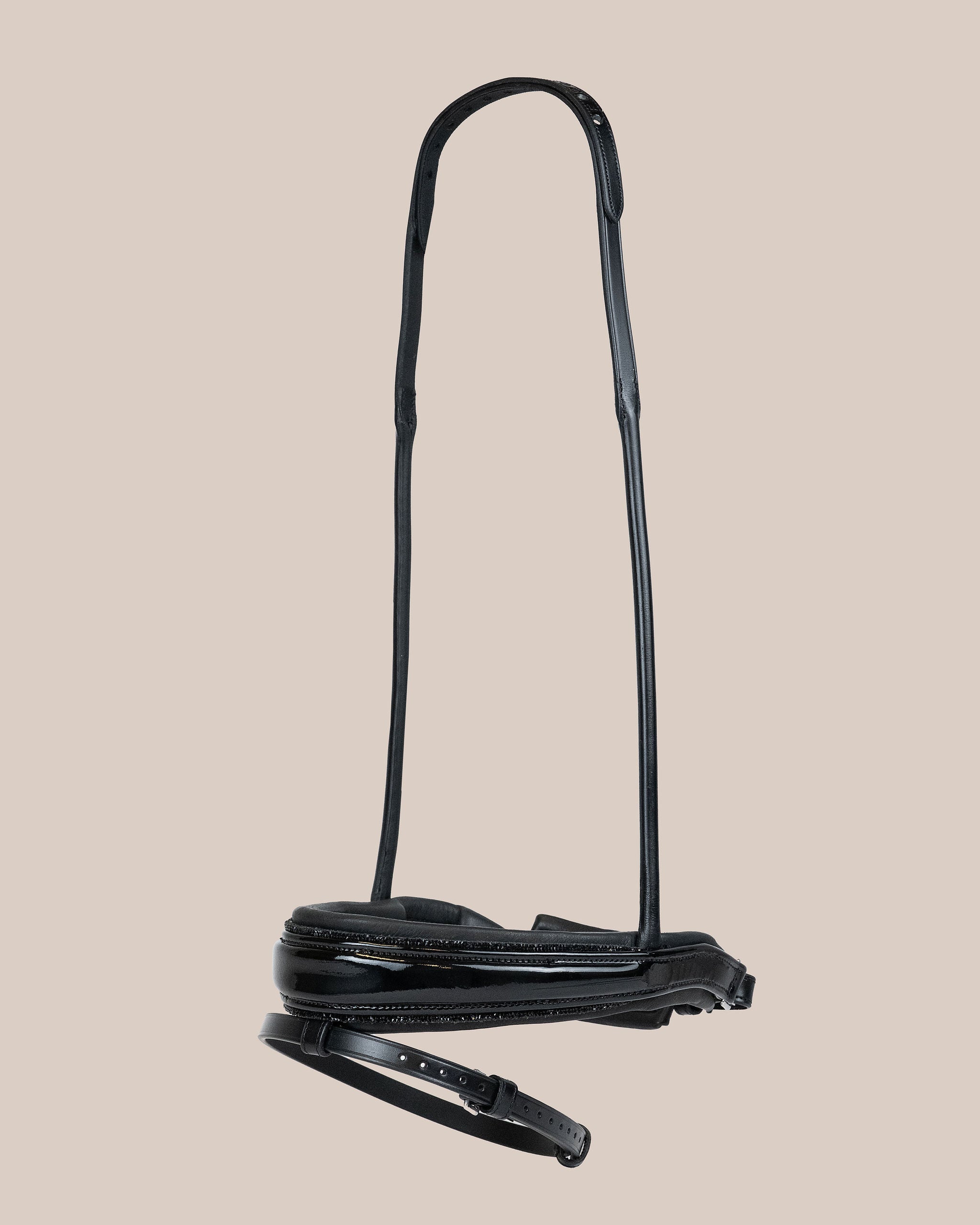Patent Leather Noseband with Crystal Piping (Black) | No. 100