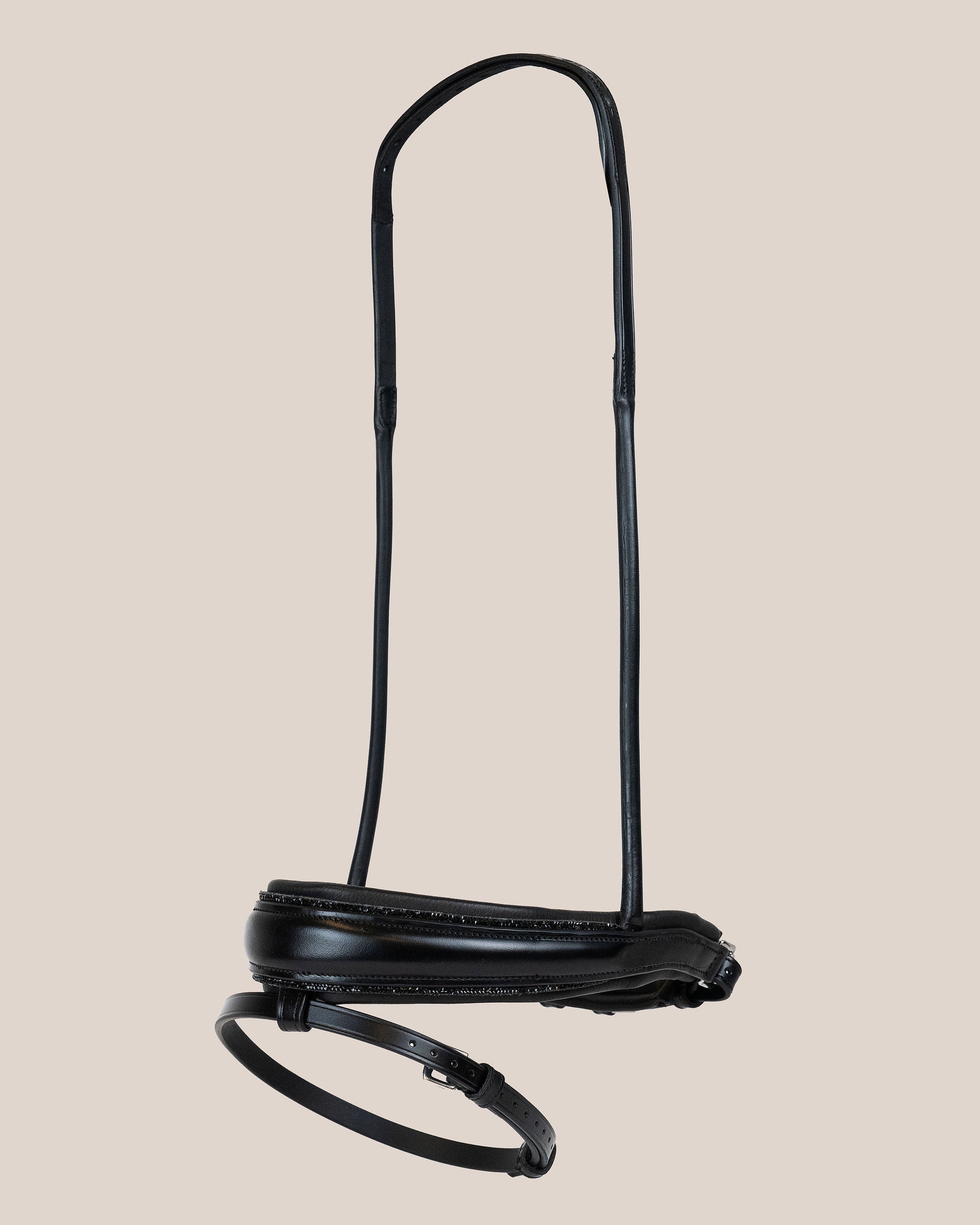 Round-Stitched Dressage Noseband – Matte with Crystals (Black) | No. 100