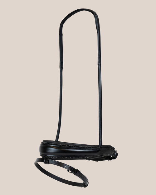 Round-Stitched Dressage Noseband – Matte with Crystals (Black) | No. 100