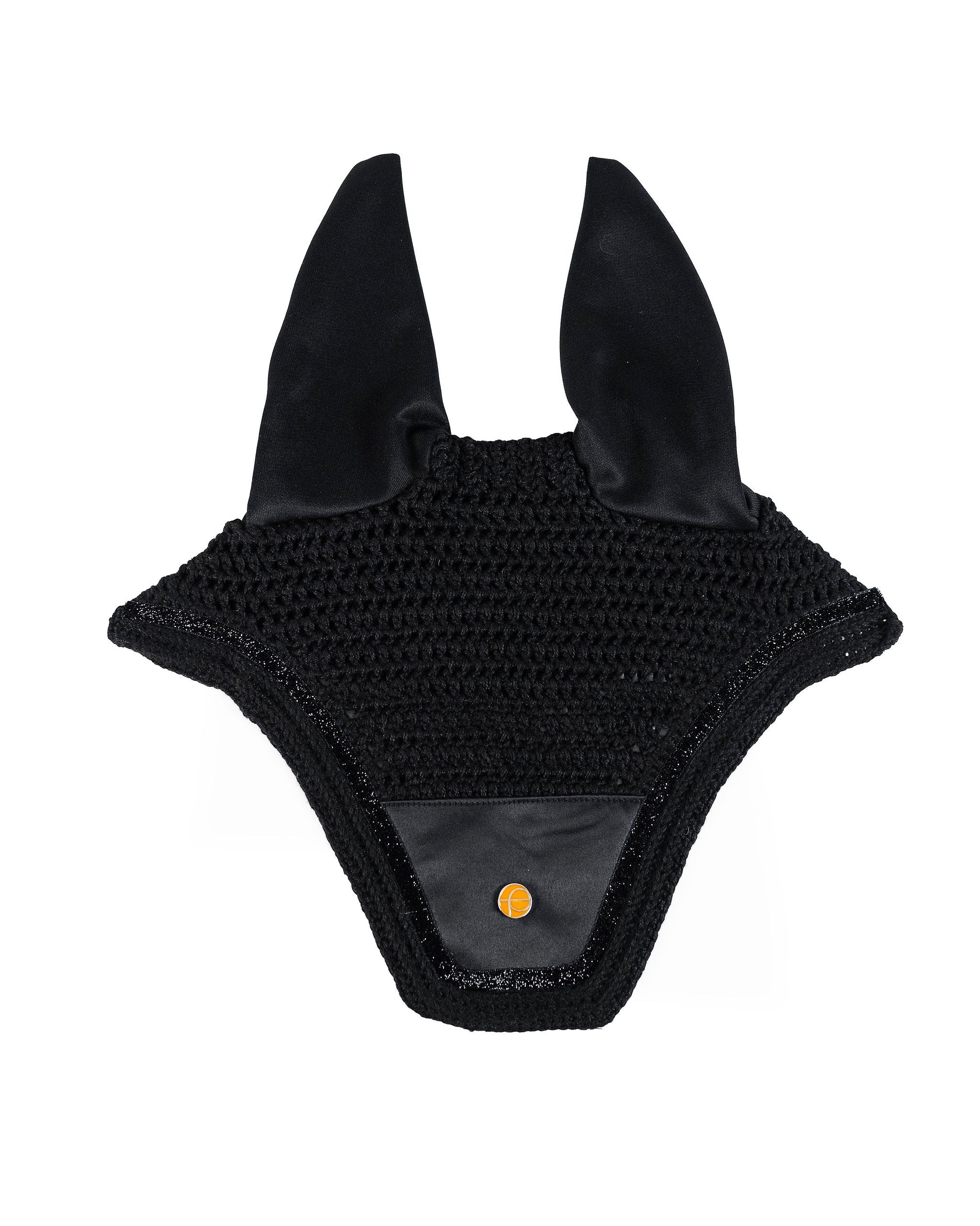 Ear Bonnet with Glitter Trim (Black)
