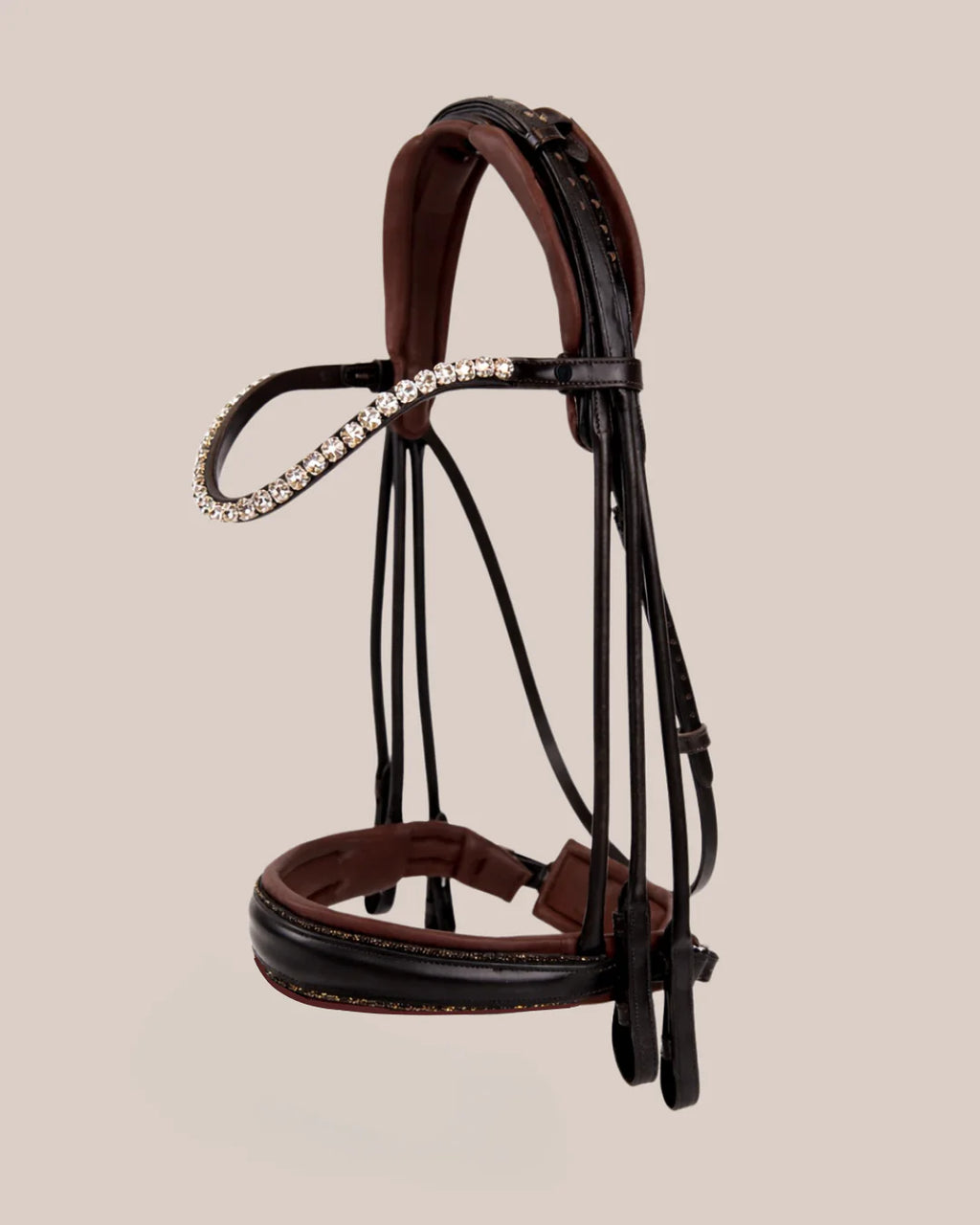 Double Bridle Rolled-Stitched – Matte Brown Crystal | No. 156