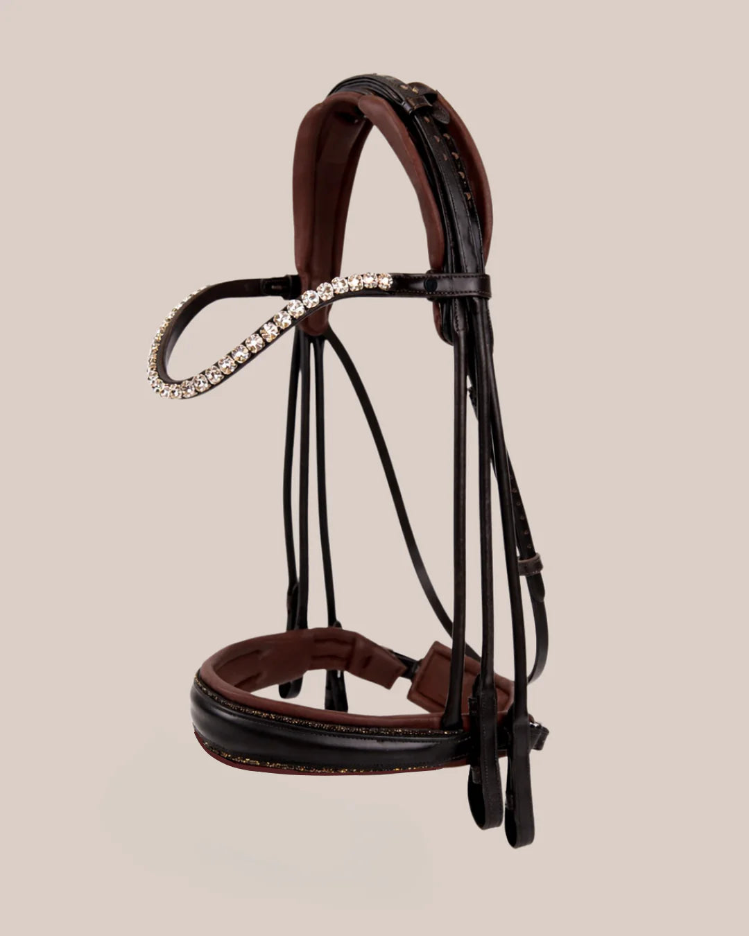 Double Bridle Rolled-Stitched – Matte Brown Crystal | No. 156