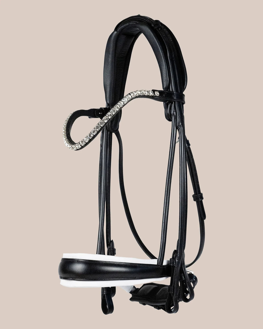 Double Bridle Rolled-Stitched - Matte Black - White Padding| No. 153